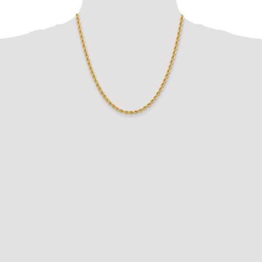Cadena de Cuerda 14K Oro Amarillo 4 mm Regular – 20 Pulgadas con Broche Langosta