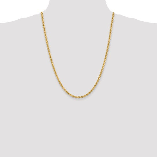 Cadena Rope Regular de 14K, 24 pulgadas, 4 mm con Cierre de Langosta