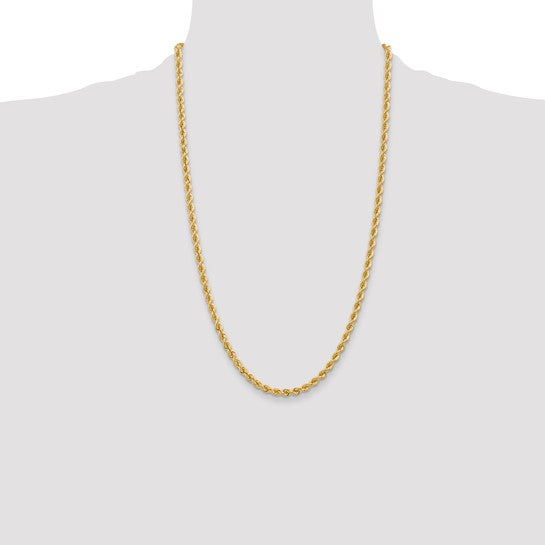 14K Yellow Gold Regular Rope Chain, 26 Inches, 4 mm with Lobster Clasp