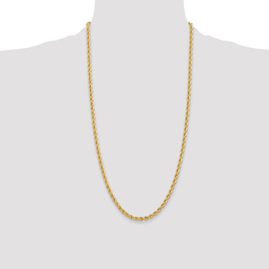 14K Yellow Gold 28 Inch 4mm Rope Chain with Lobster Clasp