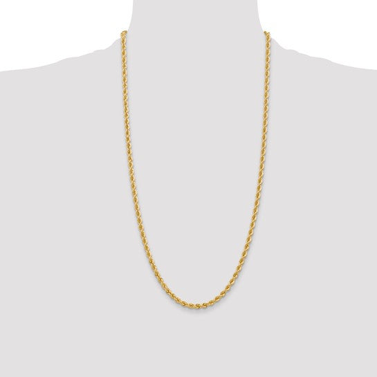 Cadena de Cuerda de 14K Oro Amarillo de 28 Pulgadas y 4mm con Cierre de Langosta