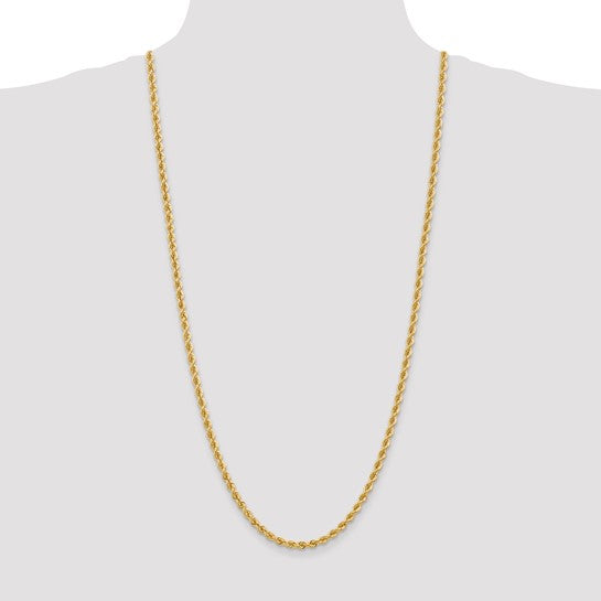 Cadena de Oro Amarillo de 14K, 30 Pulgadas, 4mm, Rope con Cierre de Langosta