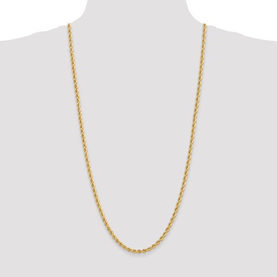 Cadena de Oro Amarillo de 14K, 30 Pulgadas, 4mm, Rope con Cierre de Langosta