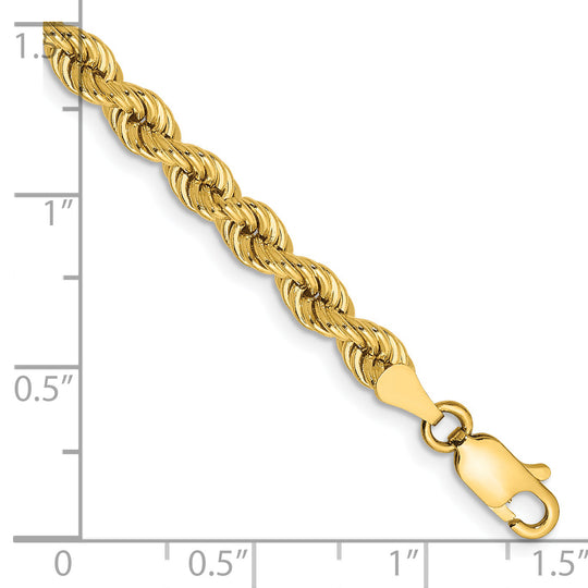 Cadena de Oro Amarillo 14K de 7 Pulgadas y 4 mm con Cierre de Langosta (Estilo Cuerda)
