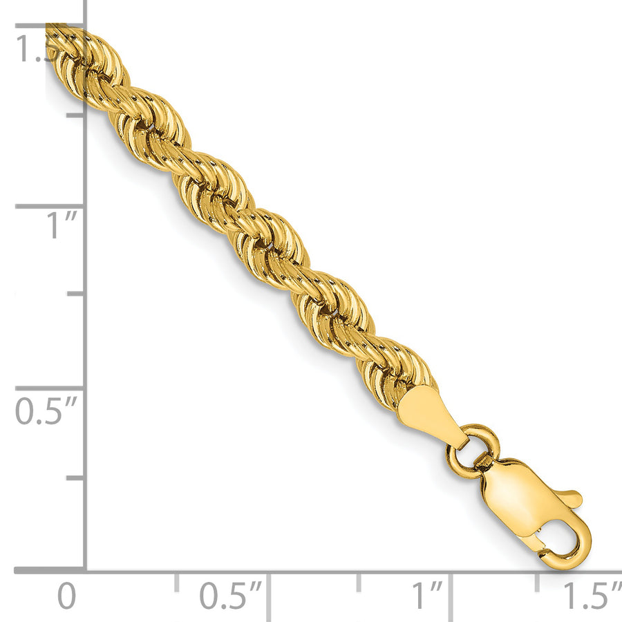 Pulsera de Oro Amarillo 14K – 8 pulgadas, 4 mm, Cadena Regular con Corte de Cuerda y Cierre de Langosta