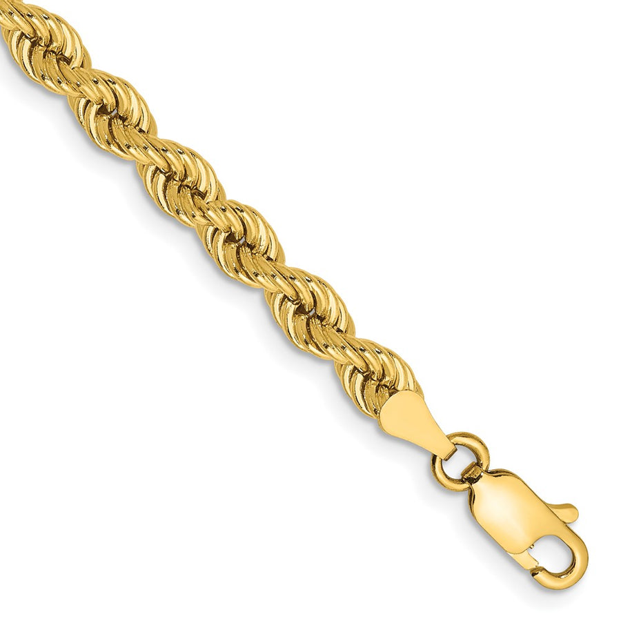 Pulsera de Oro Amarillo 14K – 8 pulgadas, 4 mm, Cadena Regular con Corte de Cuerda y Cierre de Langosta