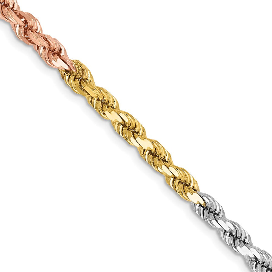 Cadena de Cuerda de 14K Tricolor de 24 pulgadas y 4 mm con Cierre de Langosta y Corte Diamante