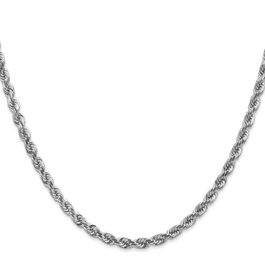 Cadena de Cuerda 10K Oro Blanco 4mm con Acabado Diamante