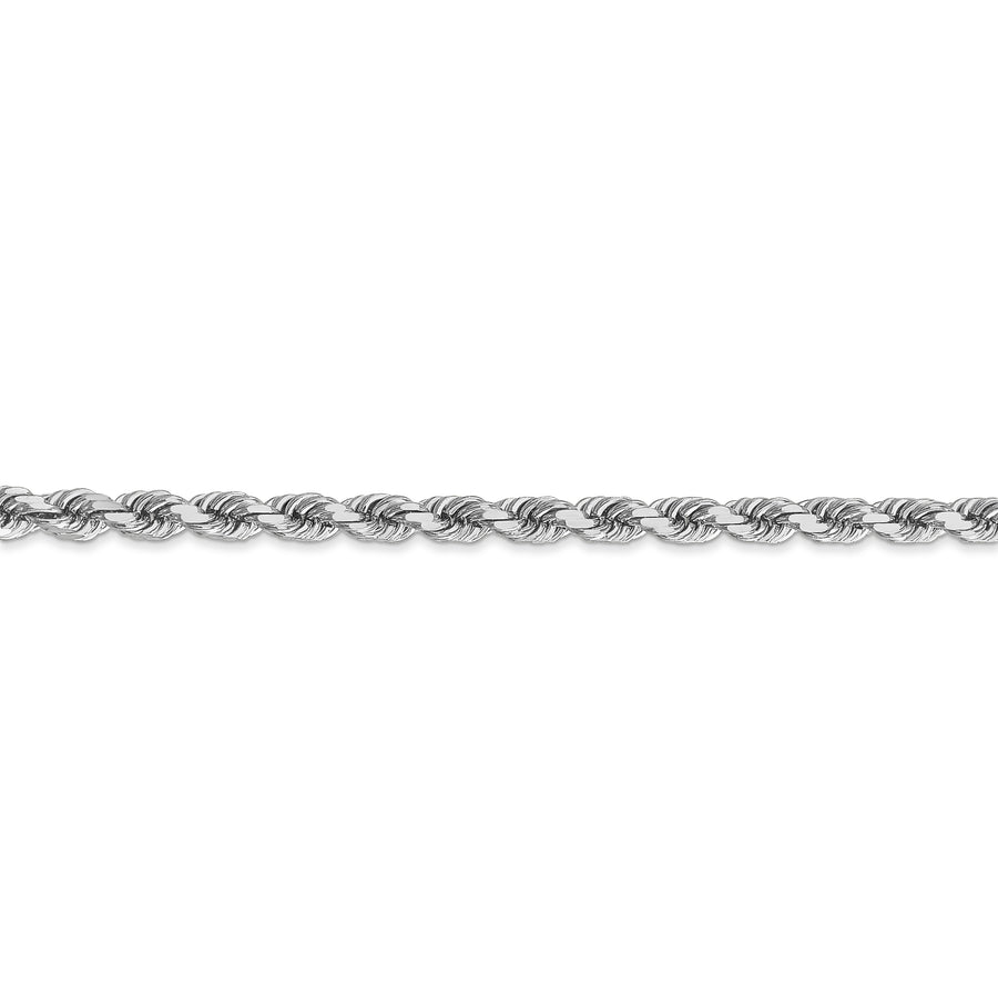 Cadena de Cuerda de Oro Blanco 14K de 4 mm con Corte Diamante - 18 Pulgadas