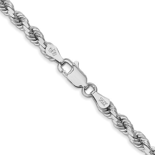Cadena de Cuerda de Oro Blanco 14K de 4 mm con Corte Diamante - 18 Pulgadas