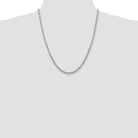 Cadena de Cuerda en Oro Blanco de 14K, 22 pulgadas, 4 mm, Corte Diamante, con Cierre de Langosta