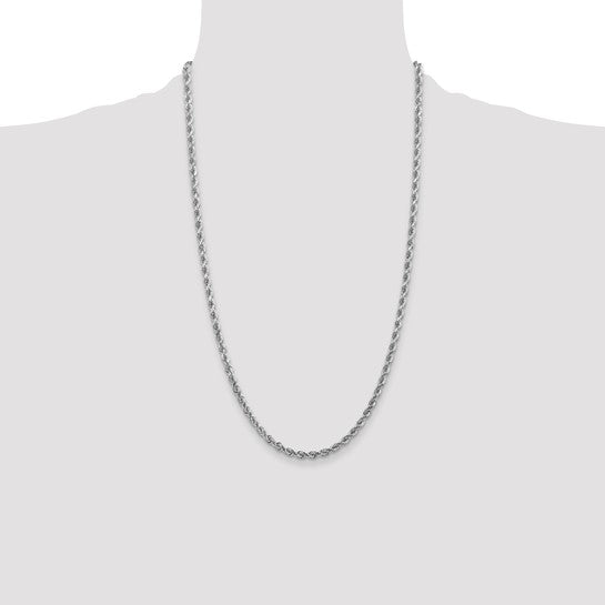 Cadena de Cuerda de Oro Blanco de 14K – 26 Pulgadas, 4 mm con Cierre Langosta