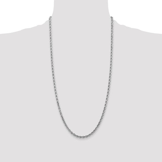 Cadena de Cuerda 10K Oro Blanco 4mm con Acabado Diamante