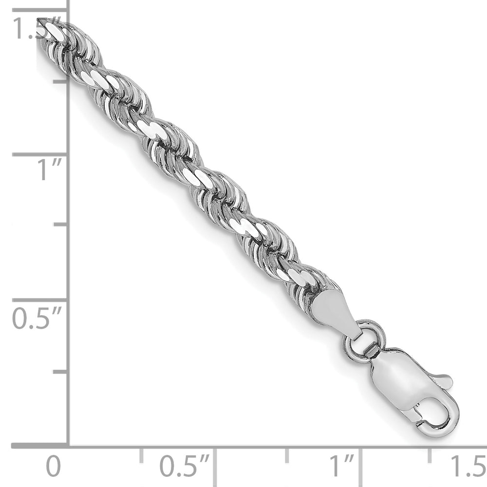 Cadena de Pulsera de Oro Blanco 14K de 8 Pulgadas y 4 mm con Corte de Diamante y Cierre de Langosta