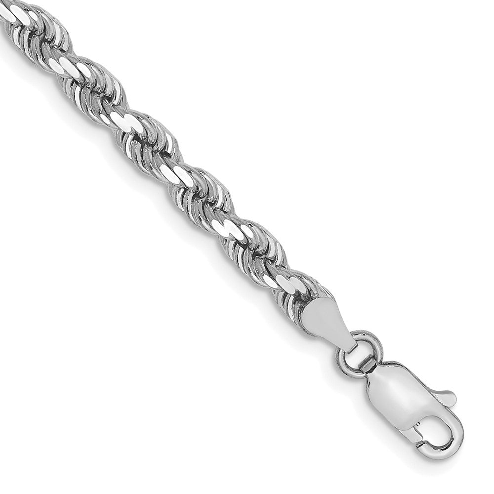 Cadena de Pulsera de Oro Blanco 14K de 8 Pulgadas y 4 mm con Corte de Diamante y Cierre de Langosta