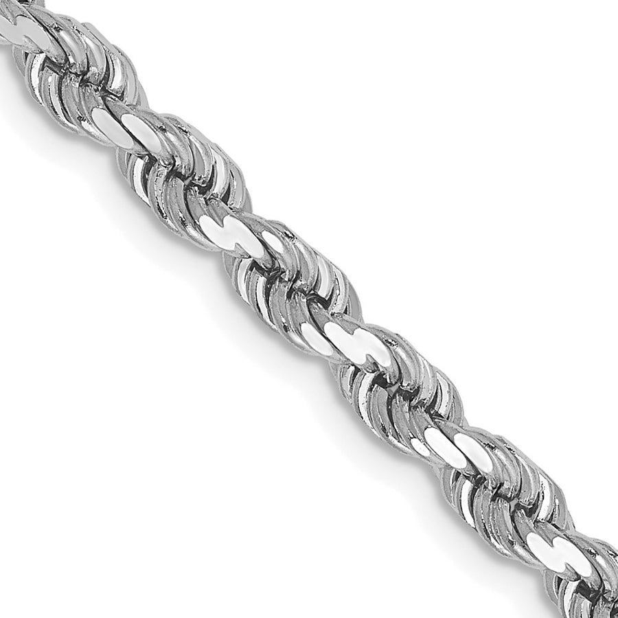 Cadena de Cuerda de Oro Blanco de 10K de 4mm con Corte Diamante y Cierre de Langosta