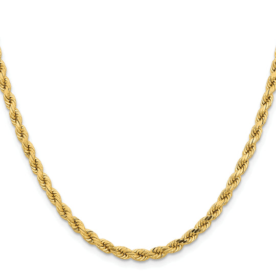  Cadena de Cuerda Diamantada en Oro Amarillo de 14K – 24 pulgadas x 4.25 mm con Cierre de Langosta