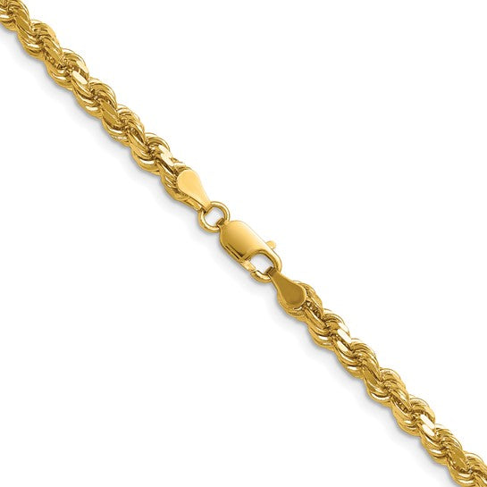 Cadena de Oro Amarillo 14K – 22” (55.9 cm), 4.25 mm Estilo Cuerda con Corte Diamantado y Cierre de Langosta