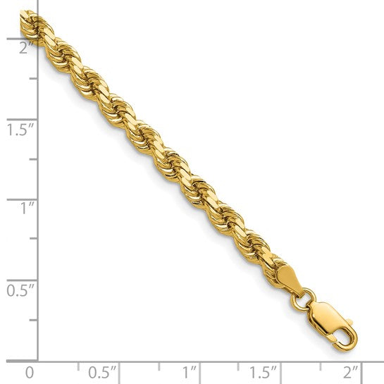  Cadena de Cuerda Diamantada en Oro Amarillo de 14K – 24 pulgadas x 4.25 mm con Cierre de Langosta