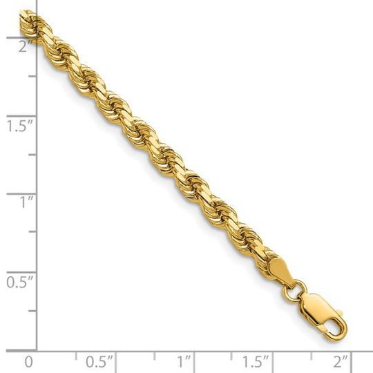  Cadena de Cuerda Diamantada en Oro Amarillo de 14K – 24 pulgadas x 4.25 mm con Cierre de Langosta