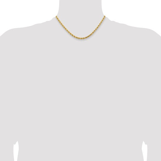 Cadena de Cuerda de Oro Amarillo de 14K – 16 Pulgadas, 4.25 mm con Cierre Langosta