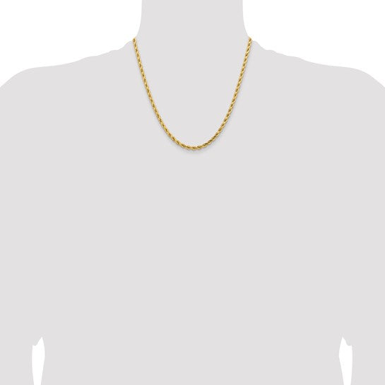 Cadena de Cuerda de Oro Amarillo de 14K, 20 pulgadas, 4.25 mm con Broche de Langosta