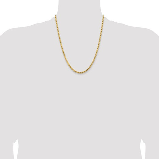 14K Yellow Gold Chain – 22” (55.9 cm), 4.25 mm Diamond Cut Rope Style with Lobster Clasp