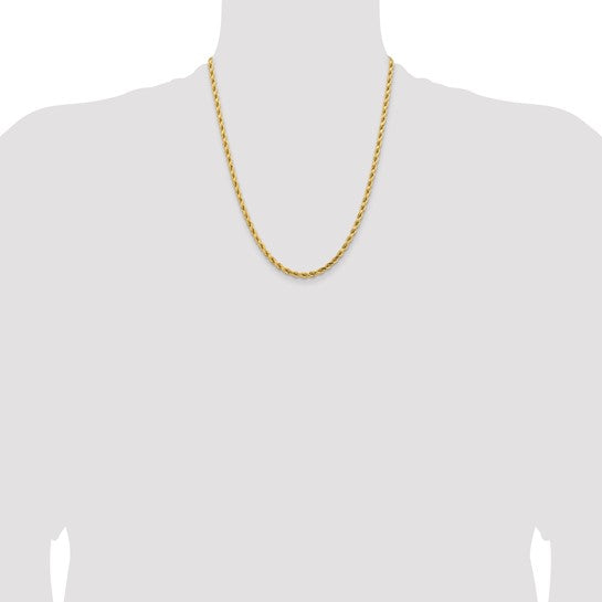 Cadena de Oro Amarillo 14K – 22” (55.9 cm), 4.25 mm Estilo Cuerda con Corte Diamantado y Cierre de Langosta