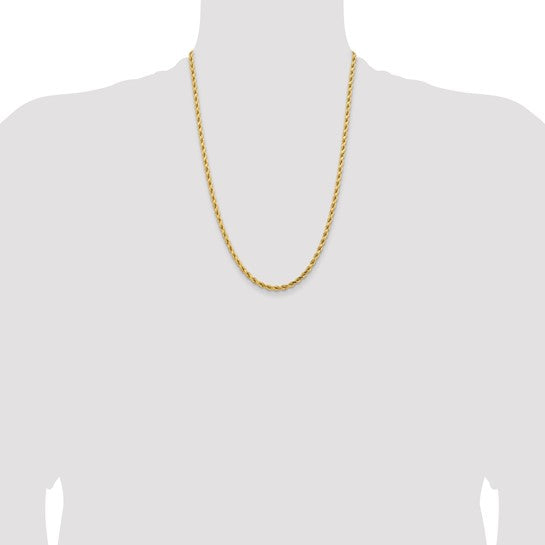  Cadena de Cuerda Diamantada en Oro Amarillo de 14K – 24 pulgadas x 4.25 mm con Cierre de Langosta