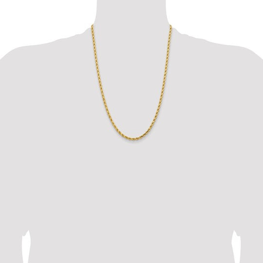  Cadena de Cuerda Diamantada en Oro Amarillo de 14K – 24 pulgadas x 4.25 mm con Cierre de Langosta