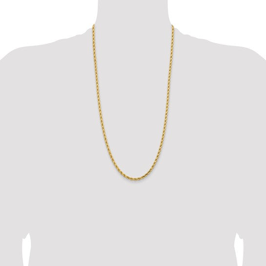 28 Inch 4.25mm Thick 14K Yellow Gold Diamond Cut Rope Chain with Lobster Clasp