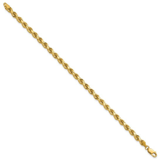 Cadena de Cuerda con Corte Diamantado en Oro Amarillo de 14K, 7 Pulgadas, 4.25 mm