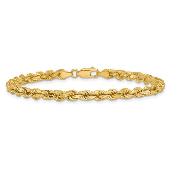 Cadena de Cuerda de Oro Amarillo de 14k de 9 Pulgadas con Corte Diamante y Cierre de Langosta