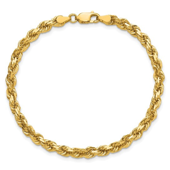 Cadena de Cuerda con Corte Diamantado en Oro Amarillo de 14K, 7 Pulgadas, 4.25 mm