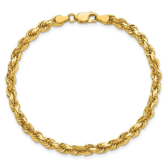 Cadena de Oro Amarillo de 14K, 8 pulgadas, 4.25 mm, Cuerda con Cierre de Langosta