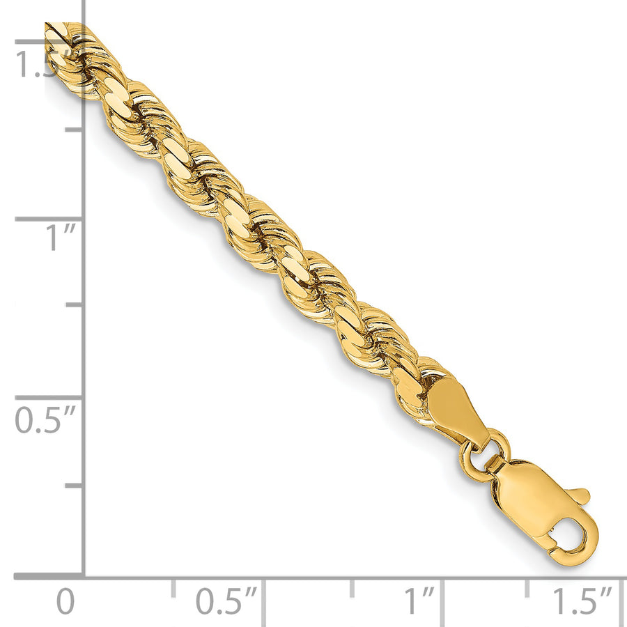 Cadena de Cuerda de Oro Amarillo de 14k de 9 Pulgadas con Corte Diamante y Cierre de Langosta