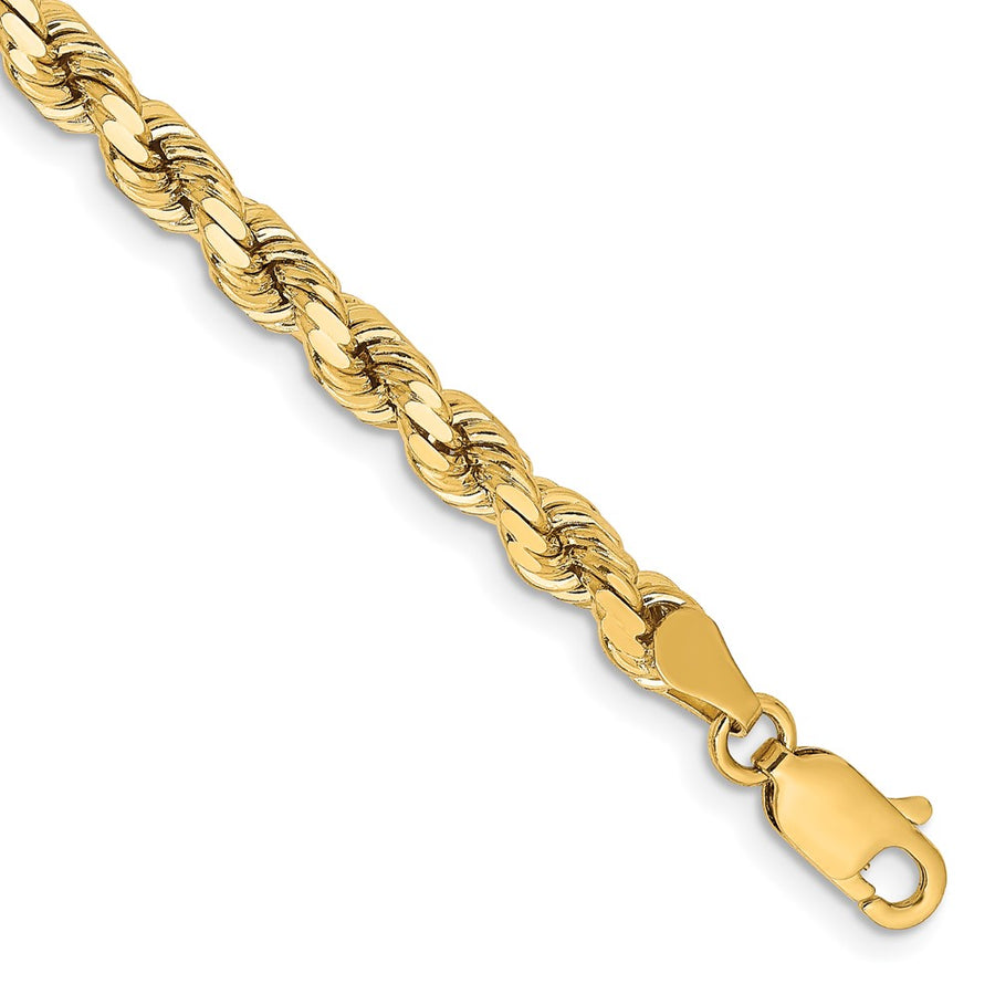 Cadena de Cuerda de Oro Amarillo de 14k de 9 Pulgadas con Corte Diamante y Cierre de Langosta