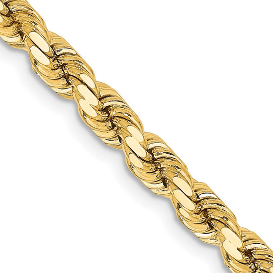  Cadena de Cuerda Diamantada en Oro Amarillo de 14K – 24 pulgadas x 4.25 mm con Cierre de Langosta