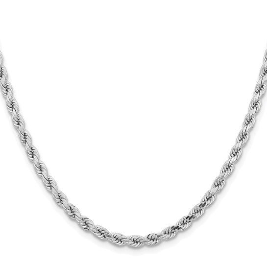 Cadena de Cuerda de Oro Blanco 14k 24 pulgadas 4.25mm con Corte Diamante y Cierre tipo Langosta