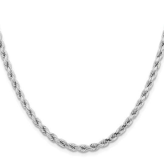 Cadena de Cuerda de Oro Blanco 14k 24 pulgadas 4.25mm con Corte Diamante y Cierre tipo Langosta