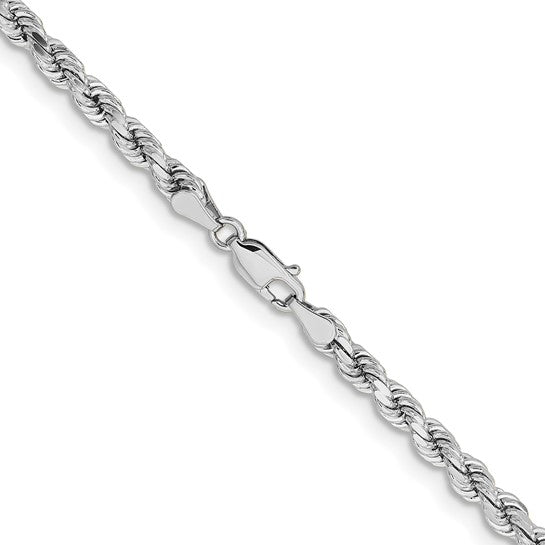 Cadena de Cuerda de Oro Blanco 14k 24 pulgadas 4.25mm con Corte Diamante y Cierre tipo Langosta