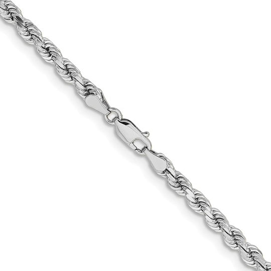 Cadena de Cuerda de Oro Blanco 14k 24 pulgadas 4.25mm con Corte Diamante y Cierre tipo Langosta