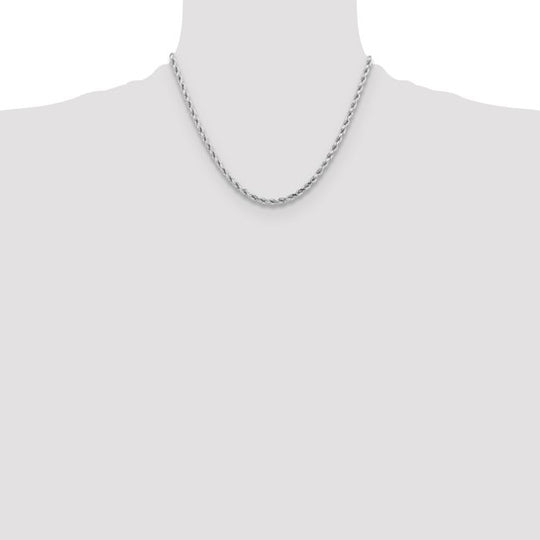 14k White Gold Rope Chain, 18 inches, 4.25 mm, Diamond Cut with Lobster Clasp