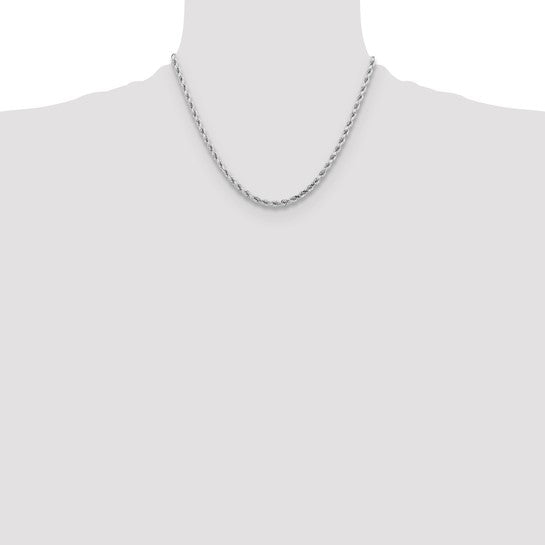 Cadena de Cuerda en Oro Blanco de 14k, 18 pulgadas, 4.25 mm, Corte Diamante con Broche Langosta