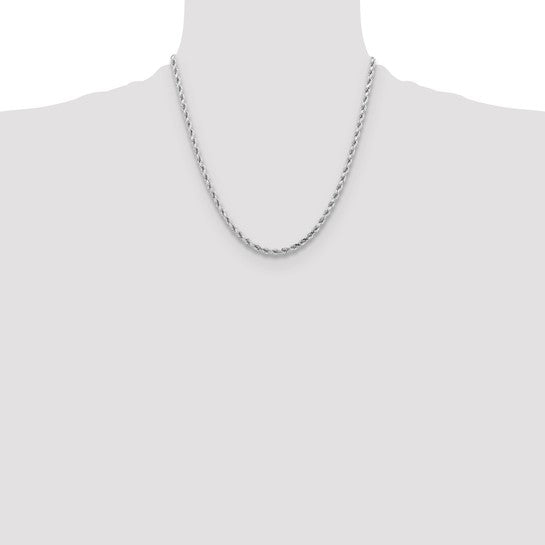 14K White Gold Diamond Cut Rope Chain, 20 Inches, 4.25 mm