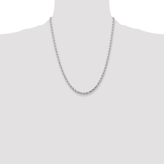 14K White Gold Chain, 22 inches, 4.25 mm, Diamond-Cut Rope with Lobster Clasp