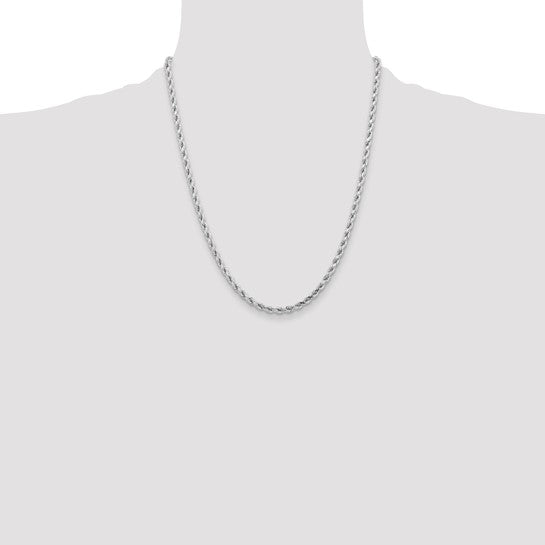 Cadena de Oro Blanco de 14K, 22 pulgadas, 4.25 mm, Cuerda con Corte Diamante y Cierre de Langosta