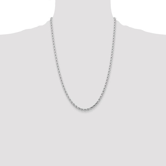 Cadena de Cuerda de Oro Blanco 14k 24 pulgadas 4.25mm con Corte Diamante y Cierre tipo Langosta