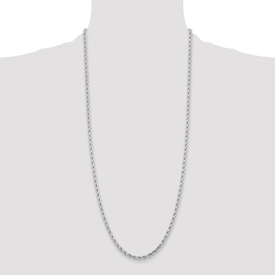 14K White Gold 30 Inch 4.25mm Rope Chain with Lobster Clasp
