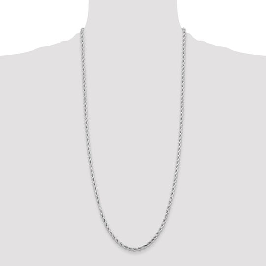 14K White Gold 30 Inch 4.25mm Rope Chain with Lobster Clasp